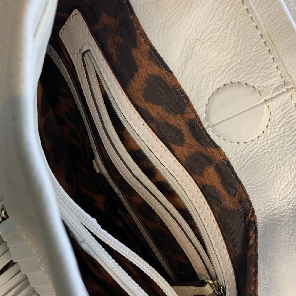 B. Makowsky Alexis Pebble Leather Hobo with Chain & Fringe - white - Picture 12 of 15